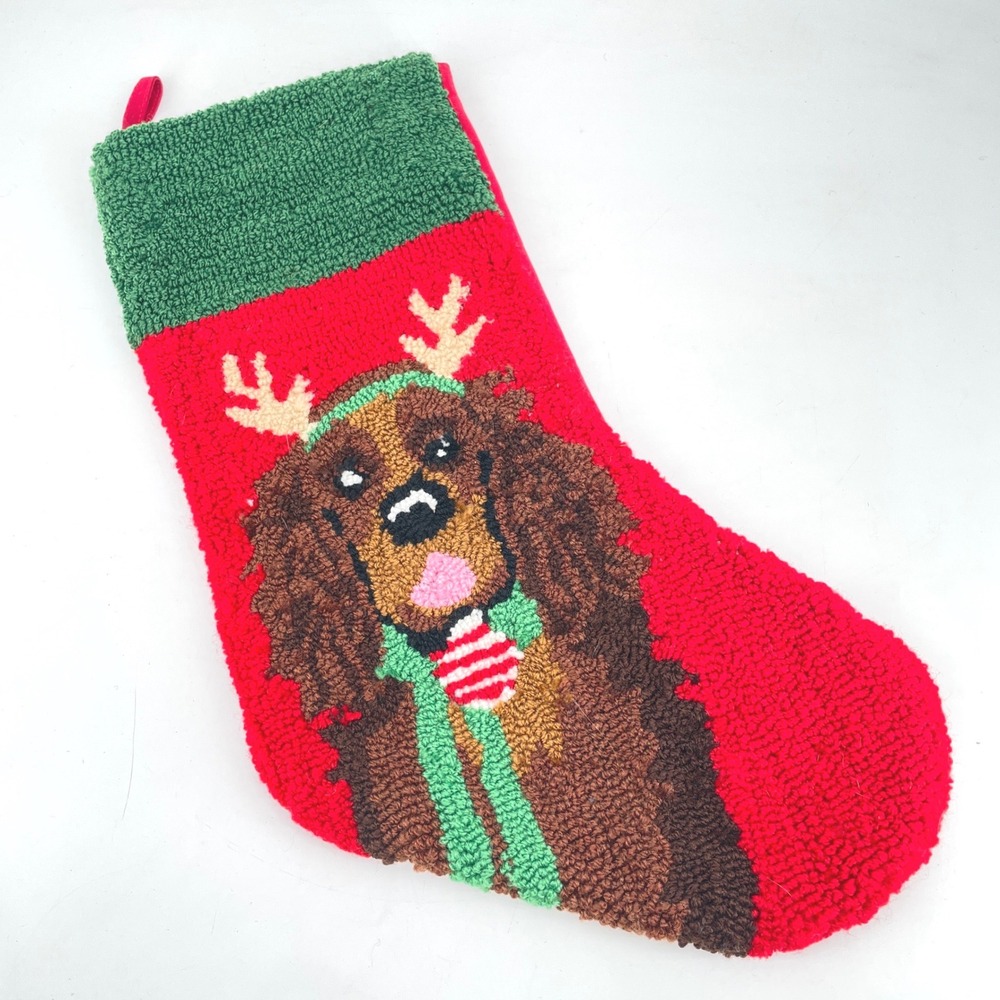 C&F Home Holiday‎ hooked wool Christmas stocking Boykin Spaniel reindeer antlers